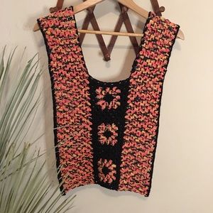 Vintage granny square crochet boho hippy top